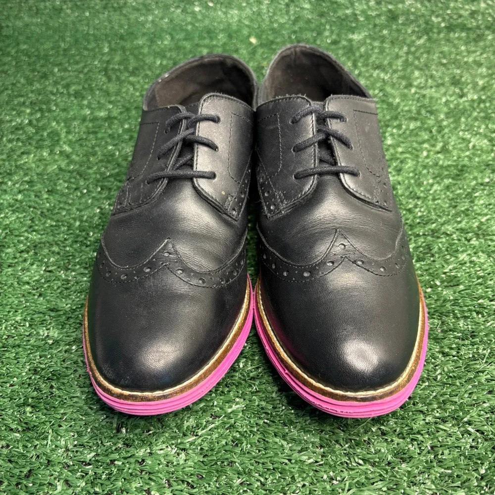 Cole Haan Lunargrand Waterproof Wingtip Oxford Leather Black Pink Mens Size 9B